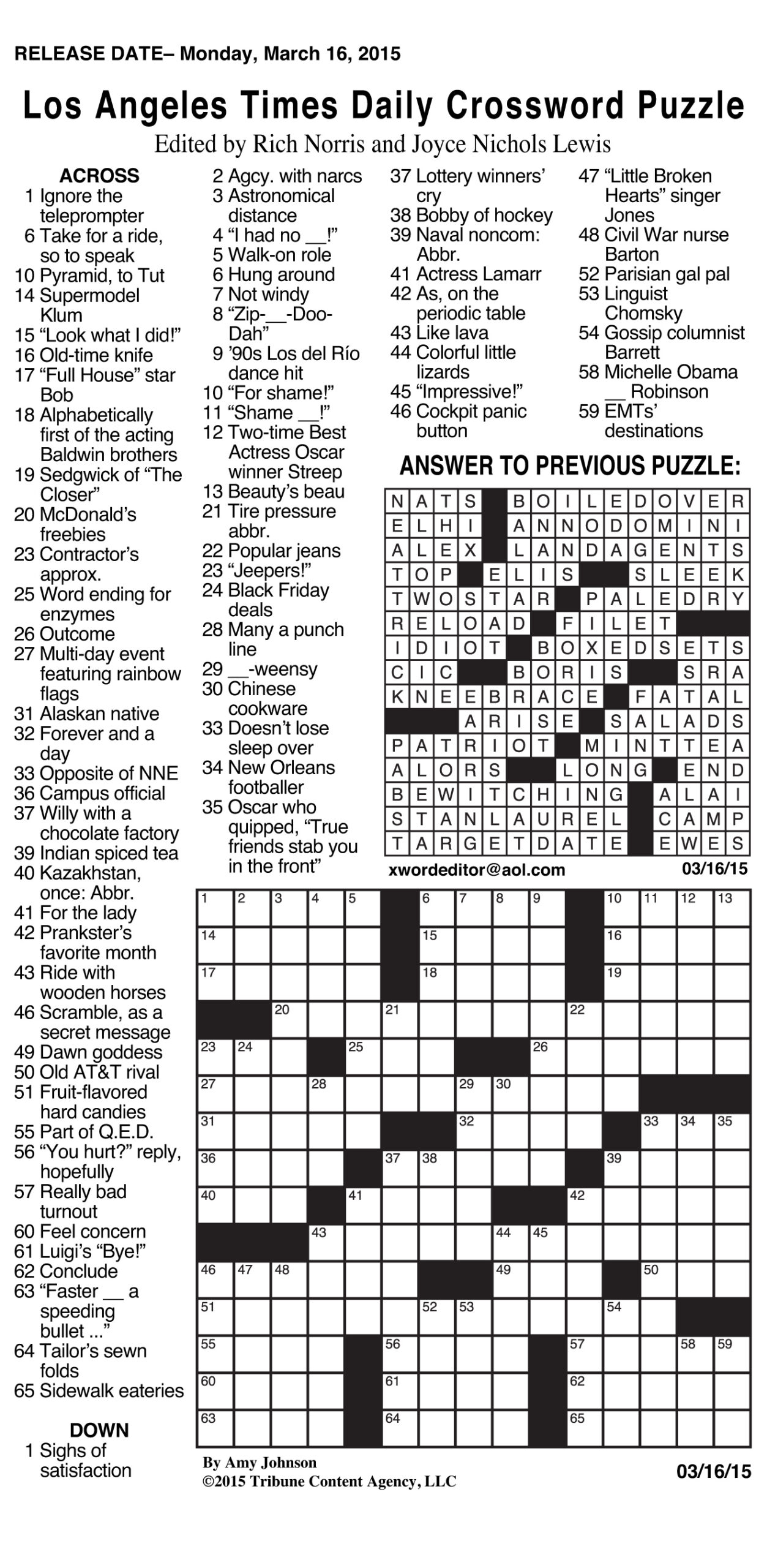 La Times Printable Crossword Puzzles December 2018 Printable 