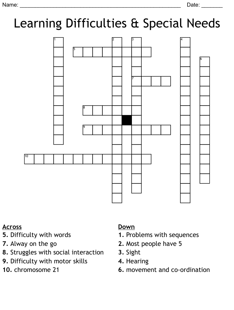 Learning Disabilities Crossword WordMint