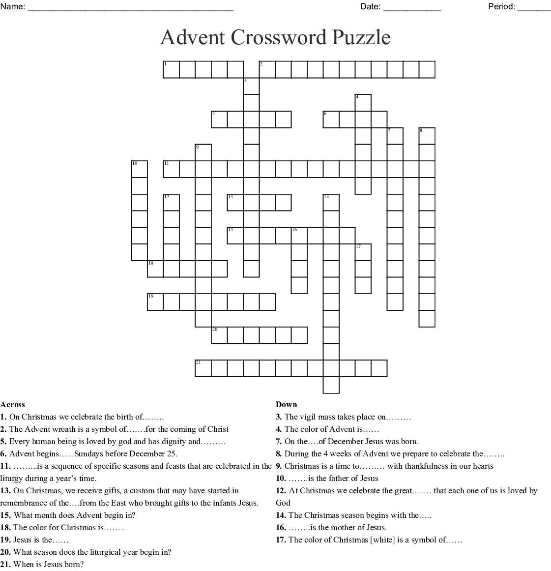 Holy Week Crossword Puzzle Holy Heroes Answers Printable Sally