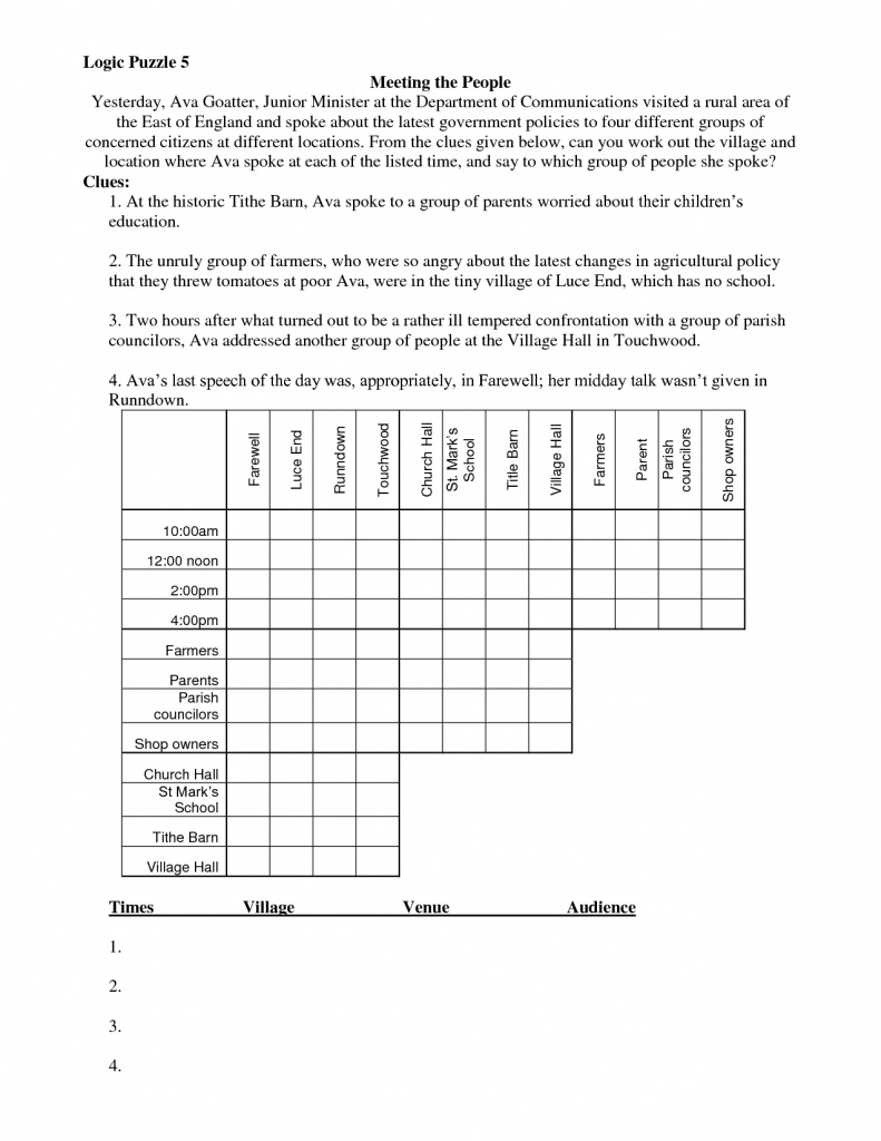 Logic Puzzles Printable Worksheets Printable Worksheets