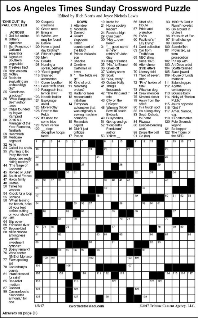 Los Angeles Times Crossword Puzzle Printable Printable Crossword