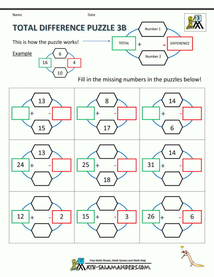 Addition And Subtraction Puzzles Grade 3 Printable