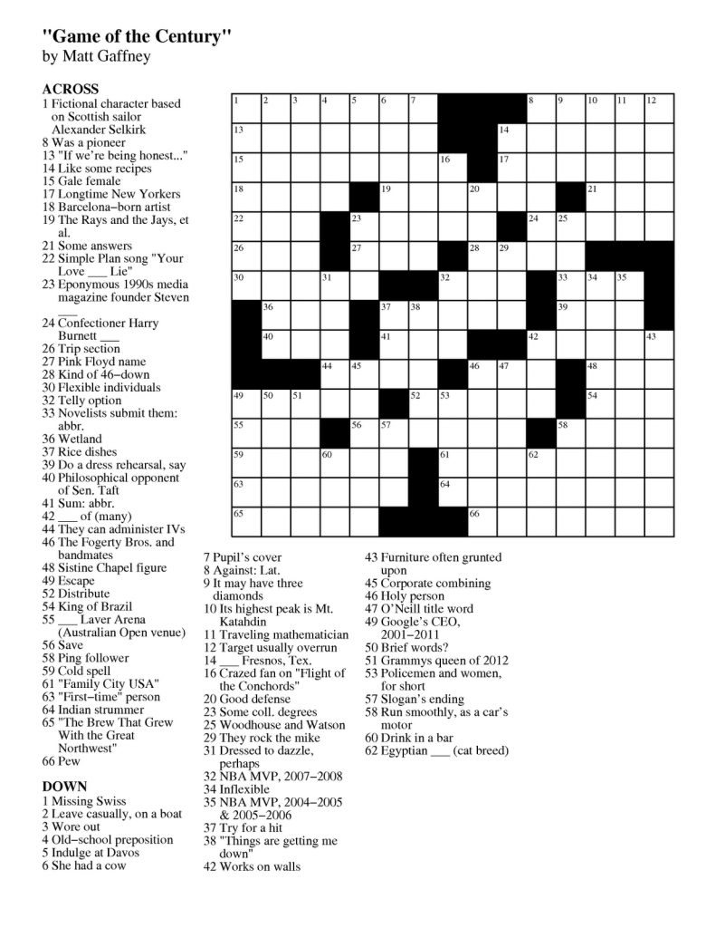 Matt Gaffney s Weekly Crossword Contest March 2012 Dell Printable 