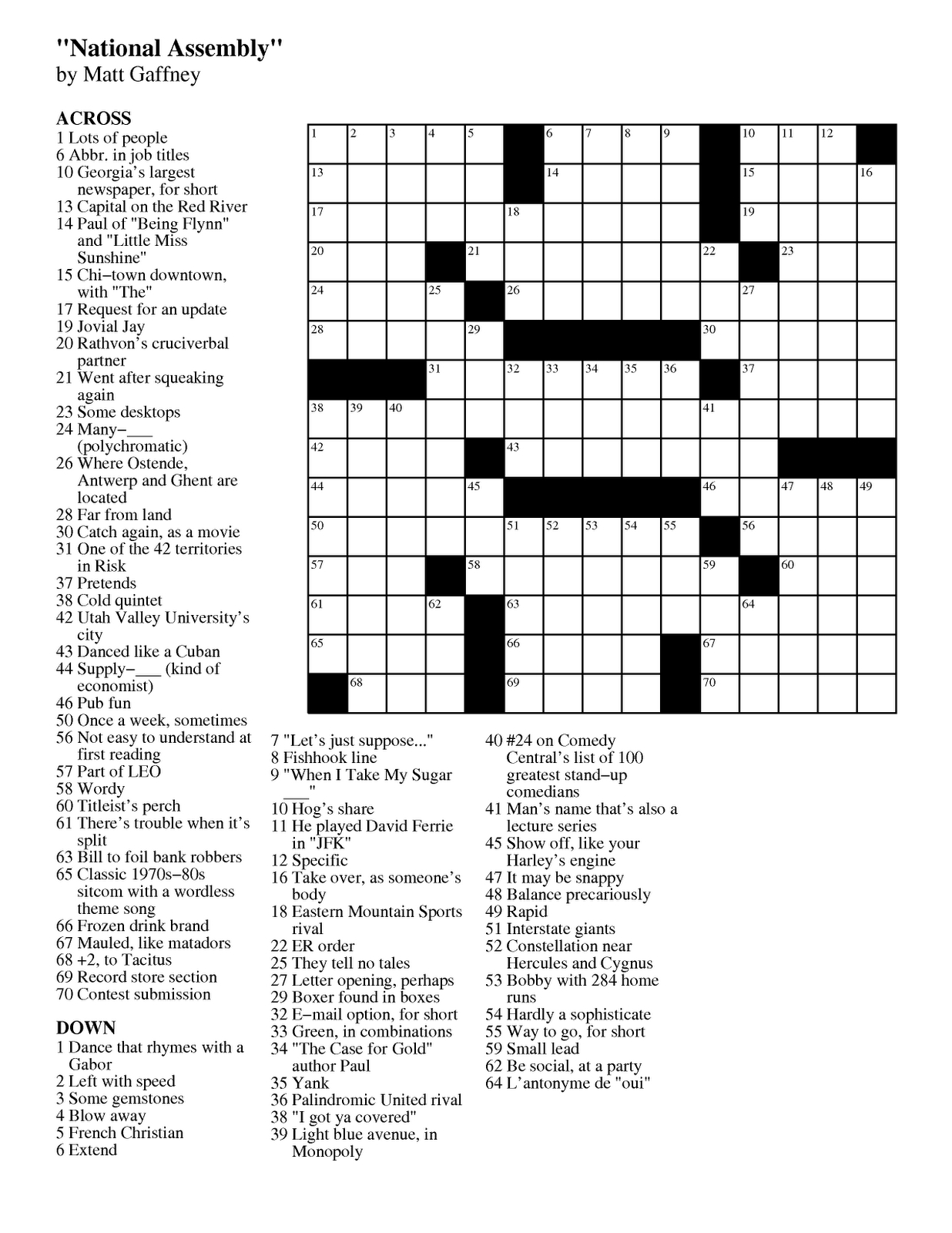 Matt Gaffney s Weekly Crossword Contest March 2012 Printable 
