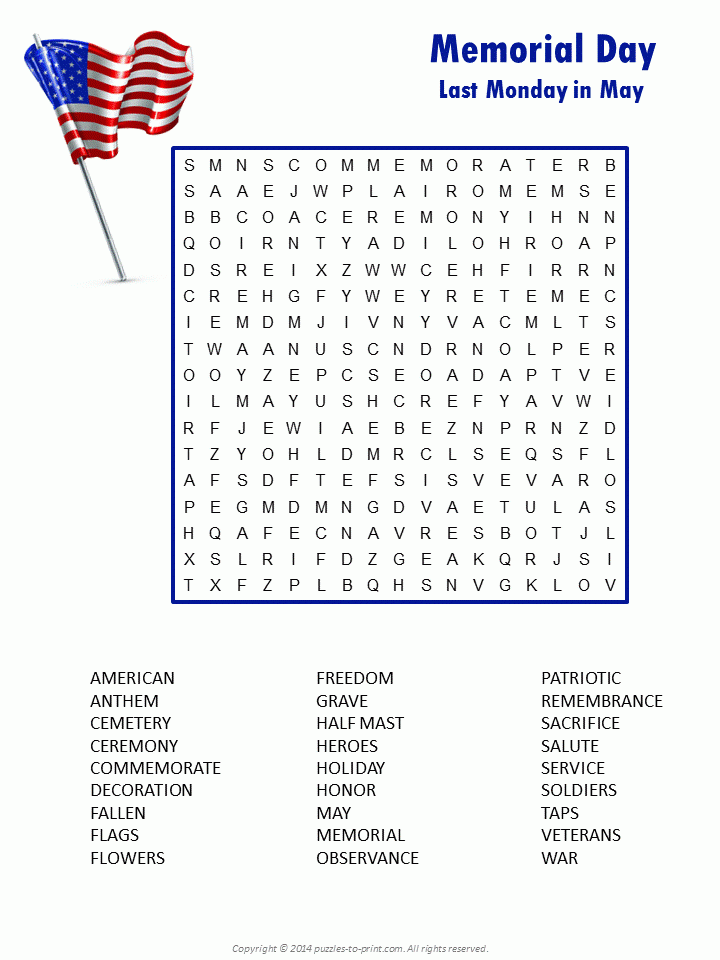 Memorial Day Word Search