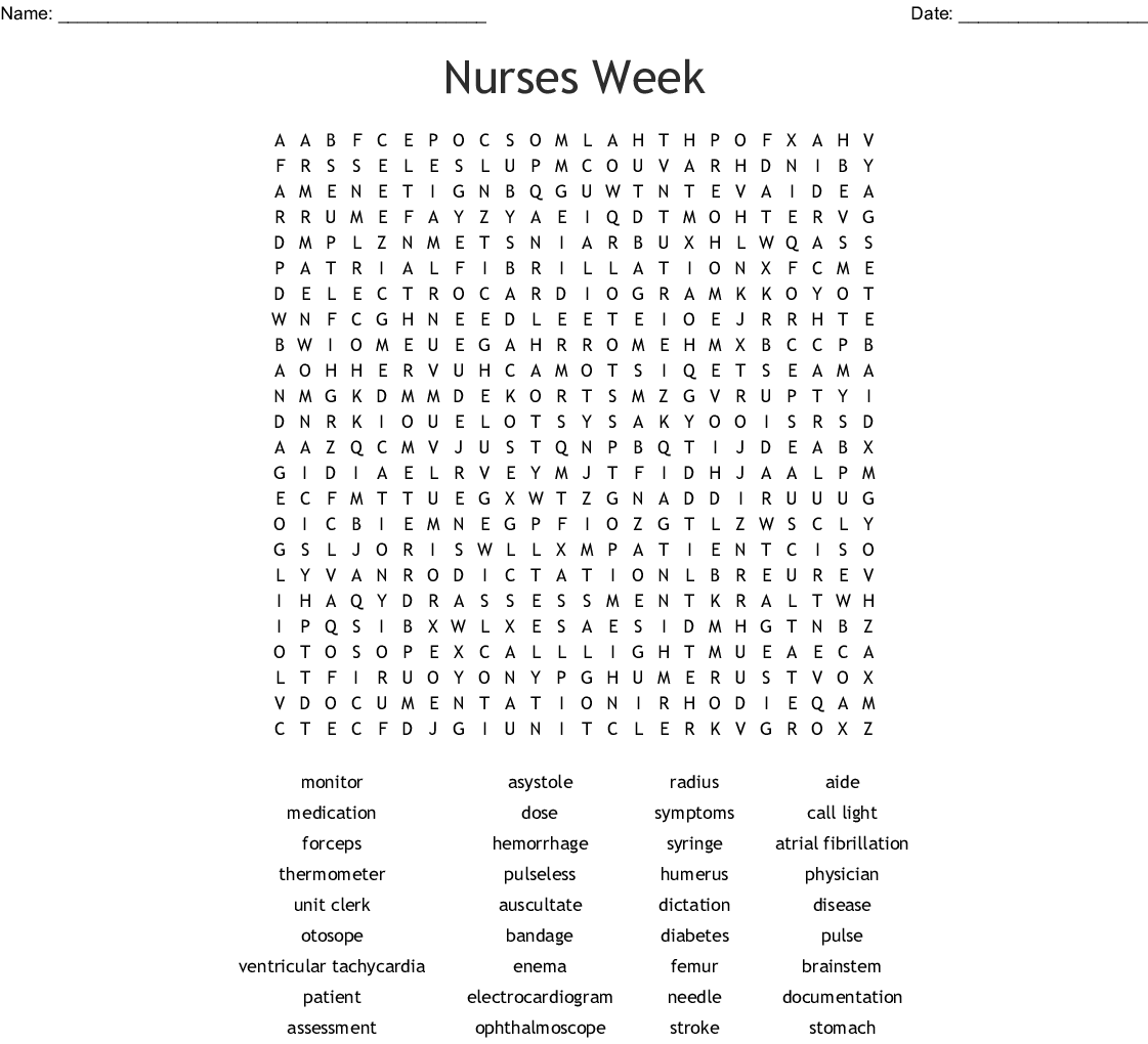 National Nurses Week Word Search WordMint