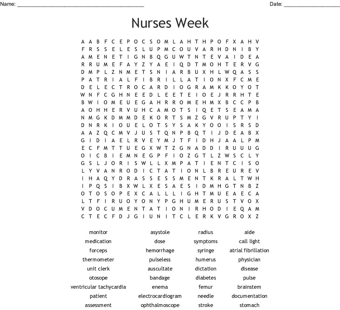 Nurses Week Word Search Free Printable Sally Crossword Puzzles