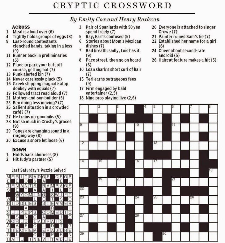 Cox And Rayburn Cryptic Crossword Printable