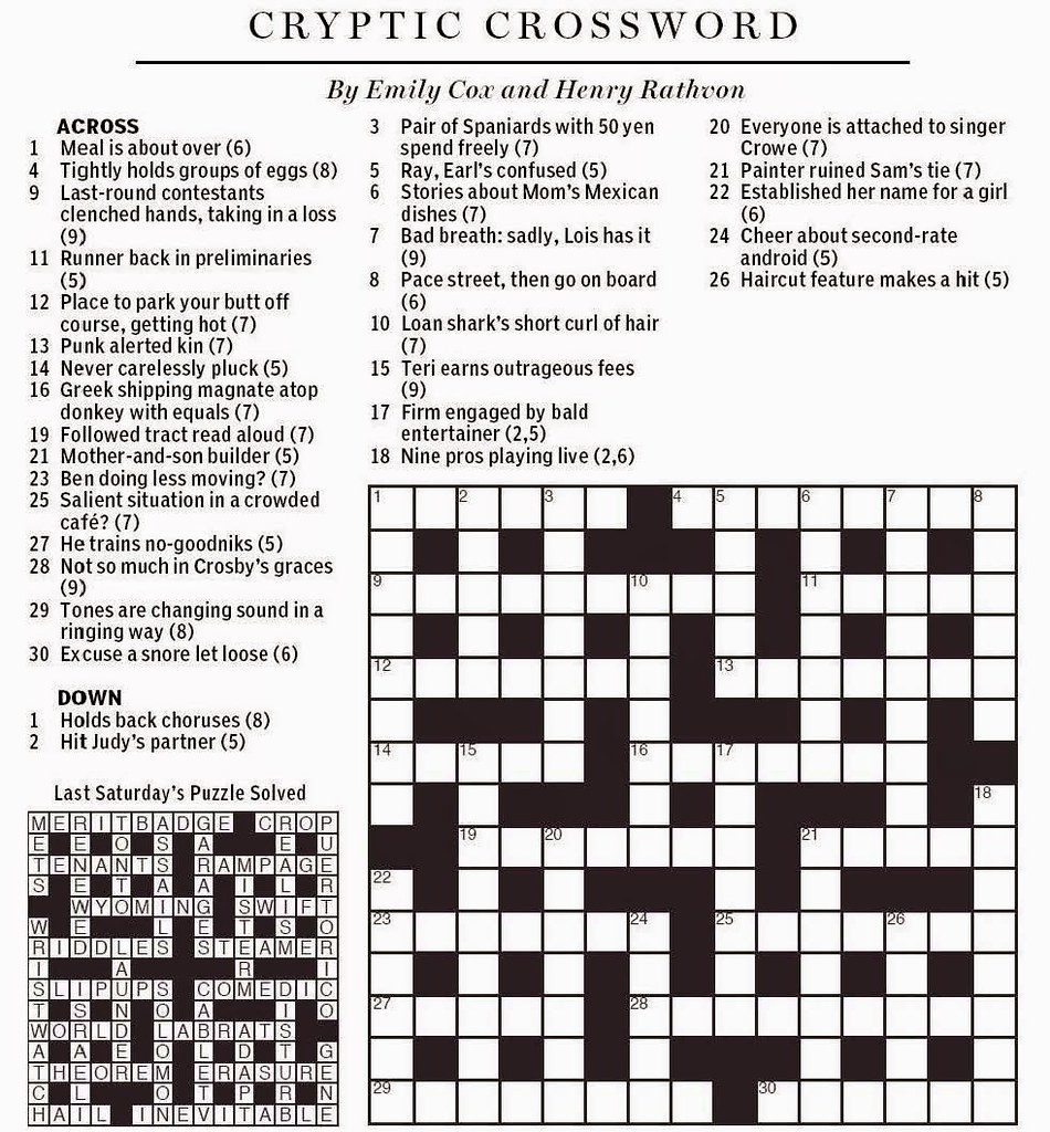 Cox And Rayburn Cryptic Crossword Printable Sally Crossword Puzzles