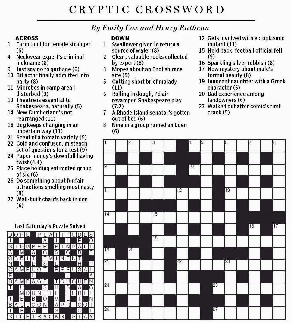 National Post Cryptic Crossword Forum Saturday January 17 2015 