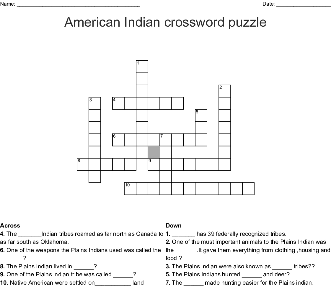 Native American Crossword Puzzle Printable Printable Crossword Puzzles