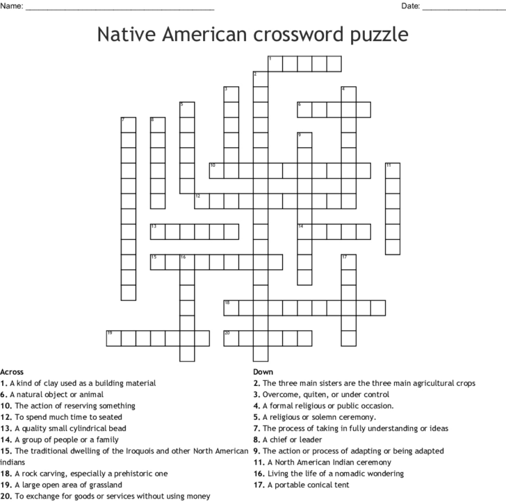 Native-American Crossword Puzzle Printable