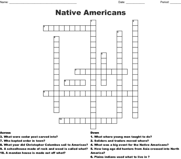Native American Crossword Puzzle Printable Sally Cros vrogue co