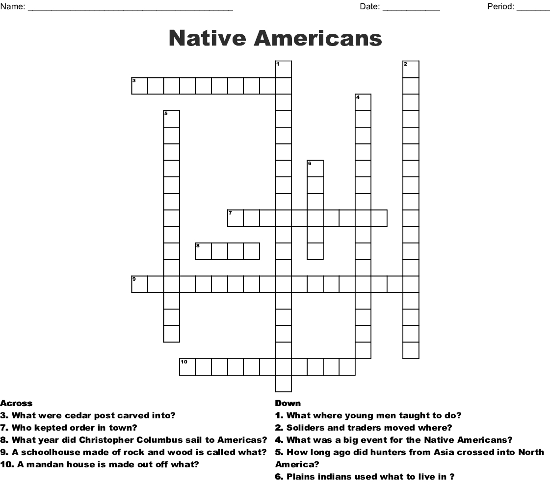 Native American Crossword Puzzle Printable Printable Crossword Puzzles