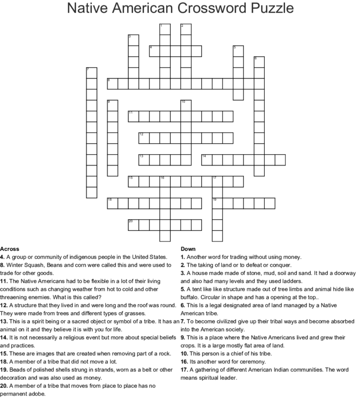 Native American Crossword Puzzle WordMint Sally Crossword Puzzles