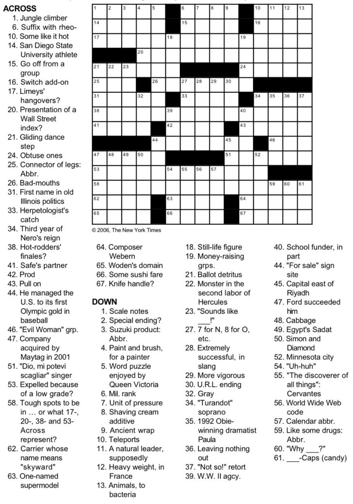 Tuesday New York Times Printable Crosswords