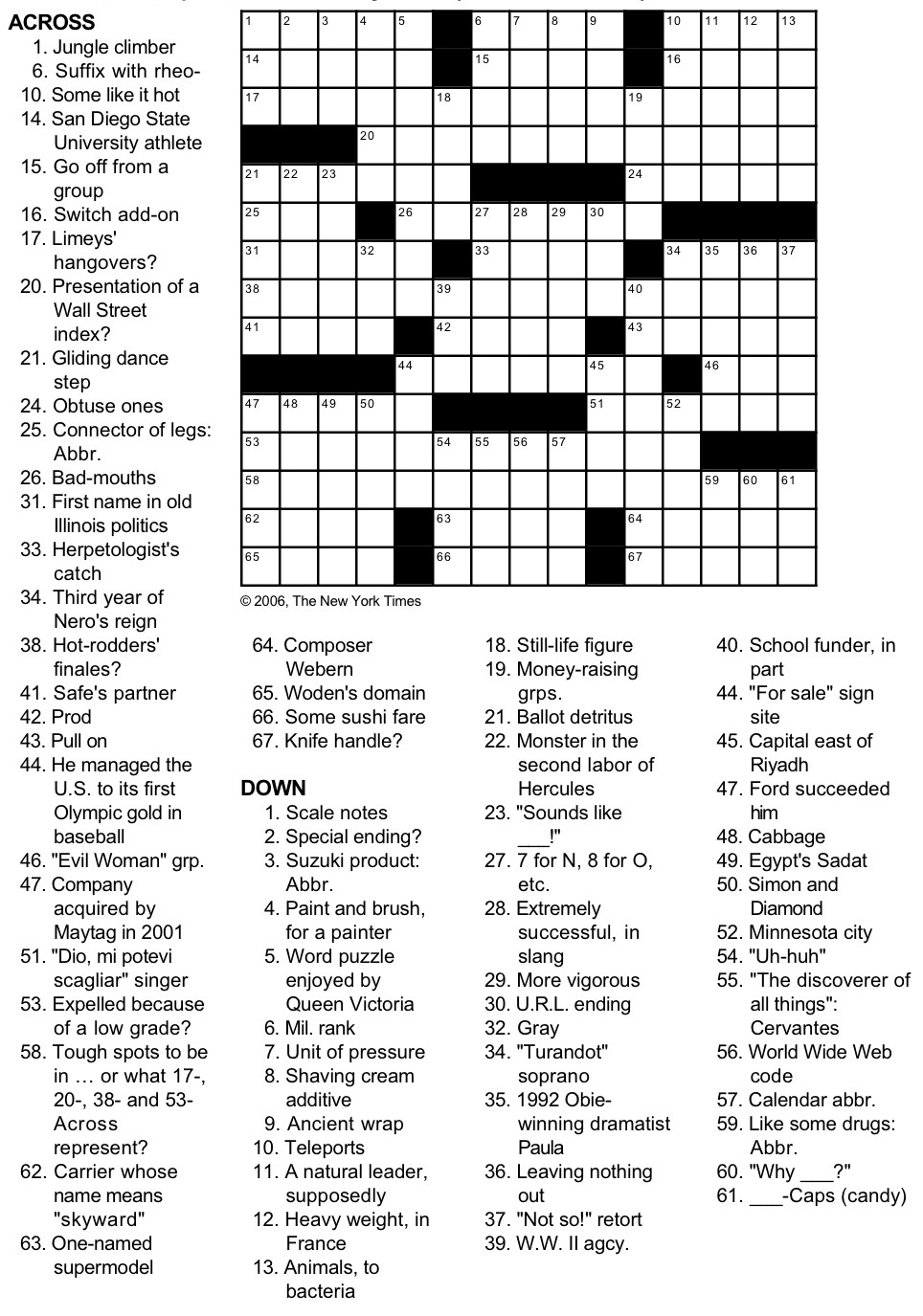 New York Times Crossword Printable Free Tuesday