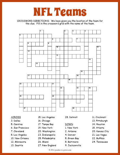 NFL Teams Crossword