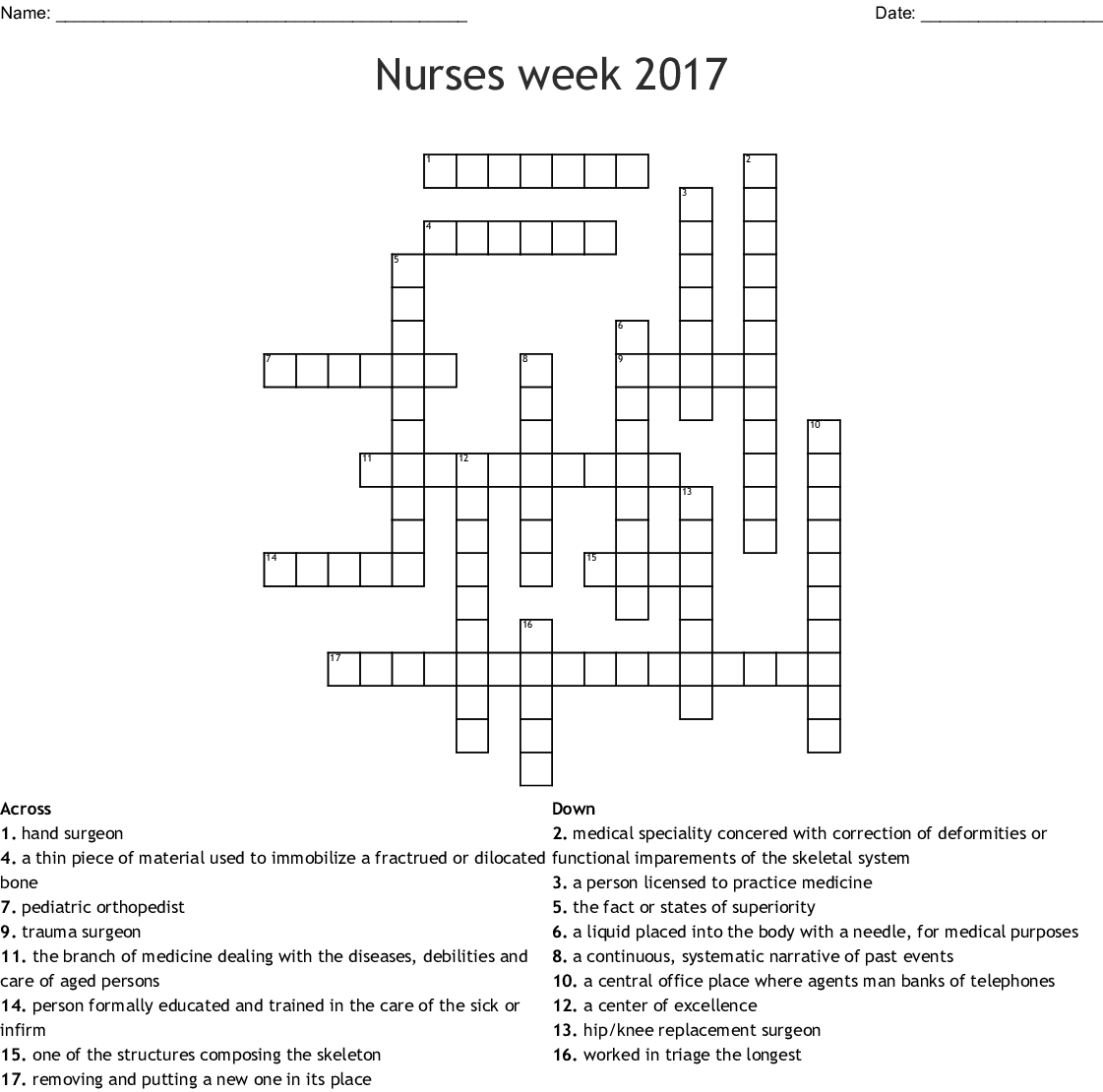 Nurses Week 2017 Crossword WordMint