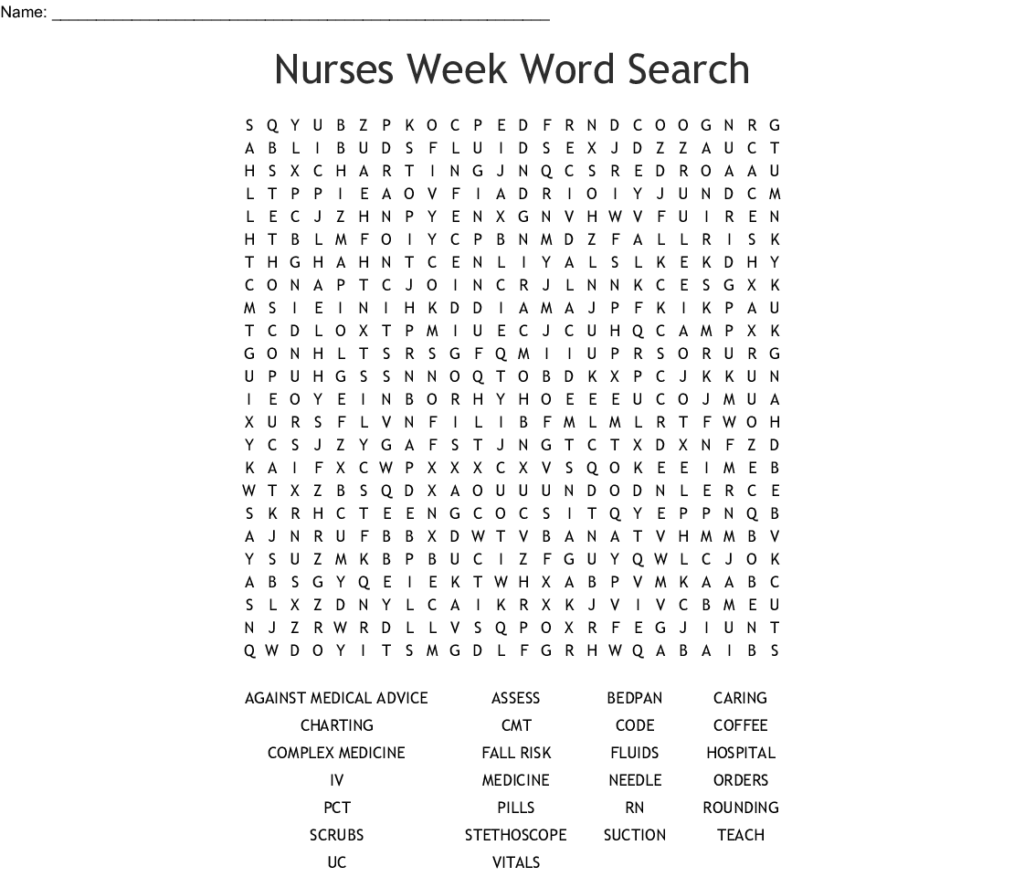 Nurses Week Word Search WordMint Sally Crossword Puzzles