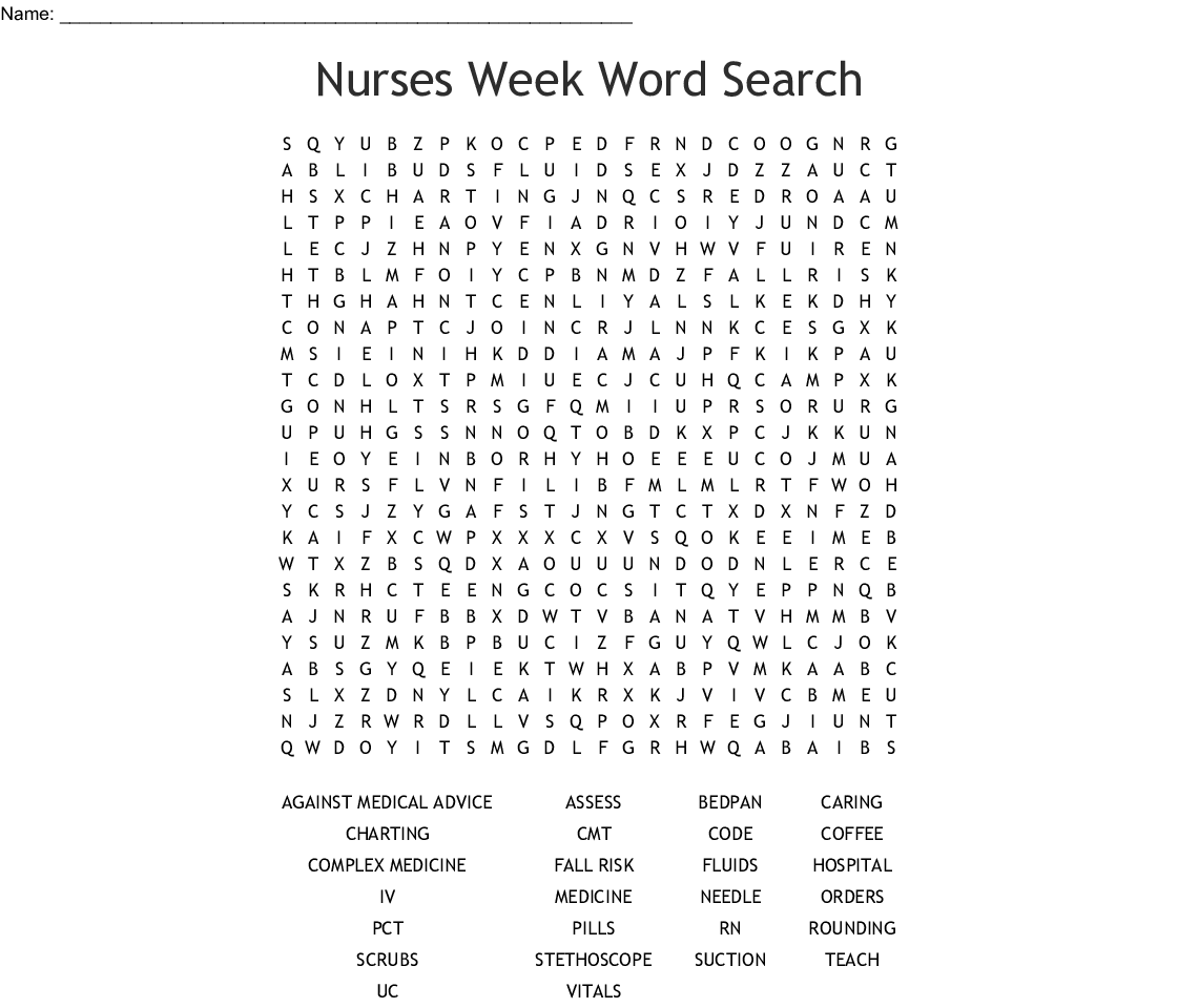 Free Printable Nurses Week Word Search | Sally Crossword Puzzles