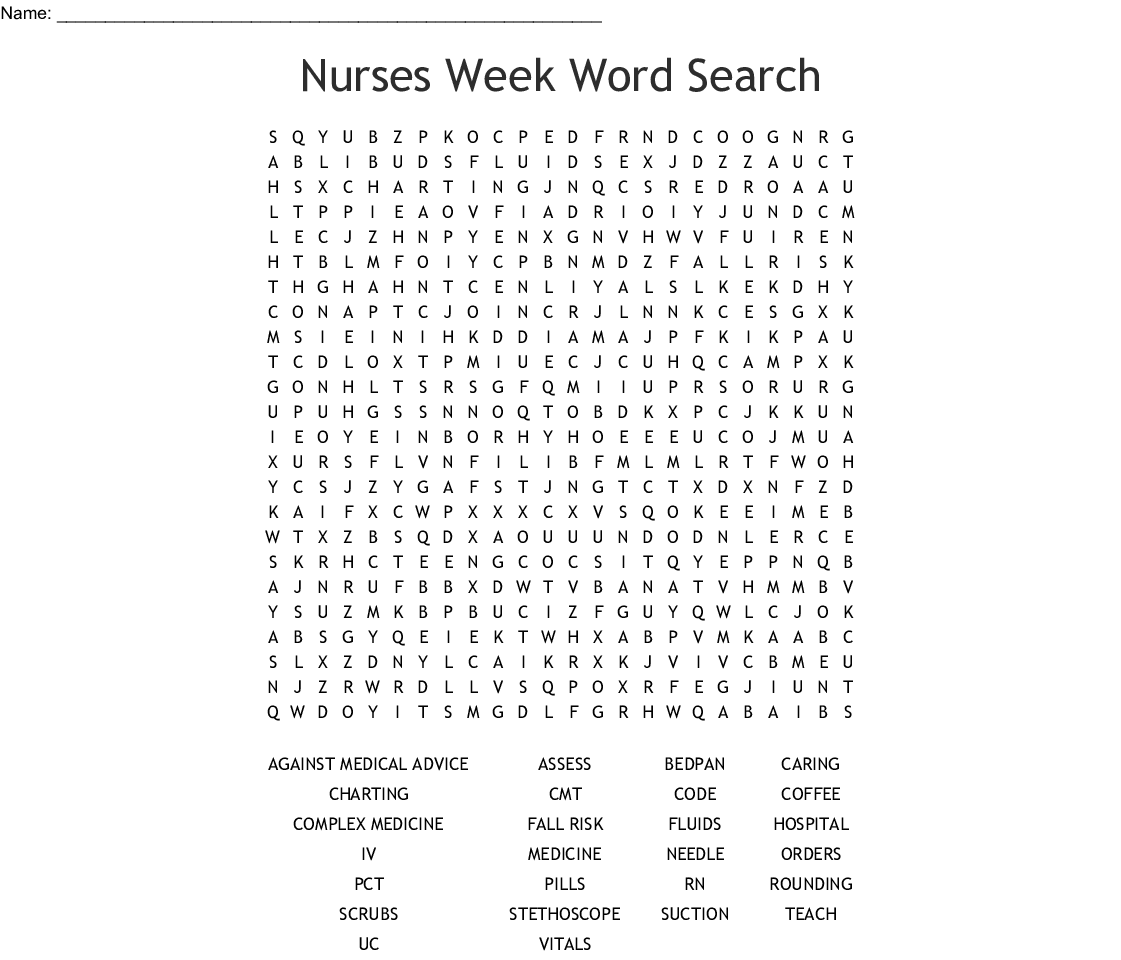 Nurses Week Word Search WordMint