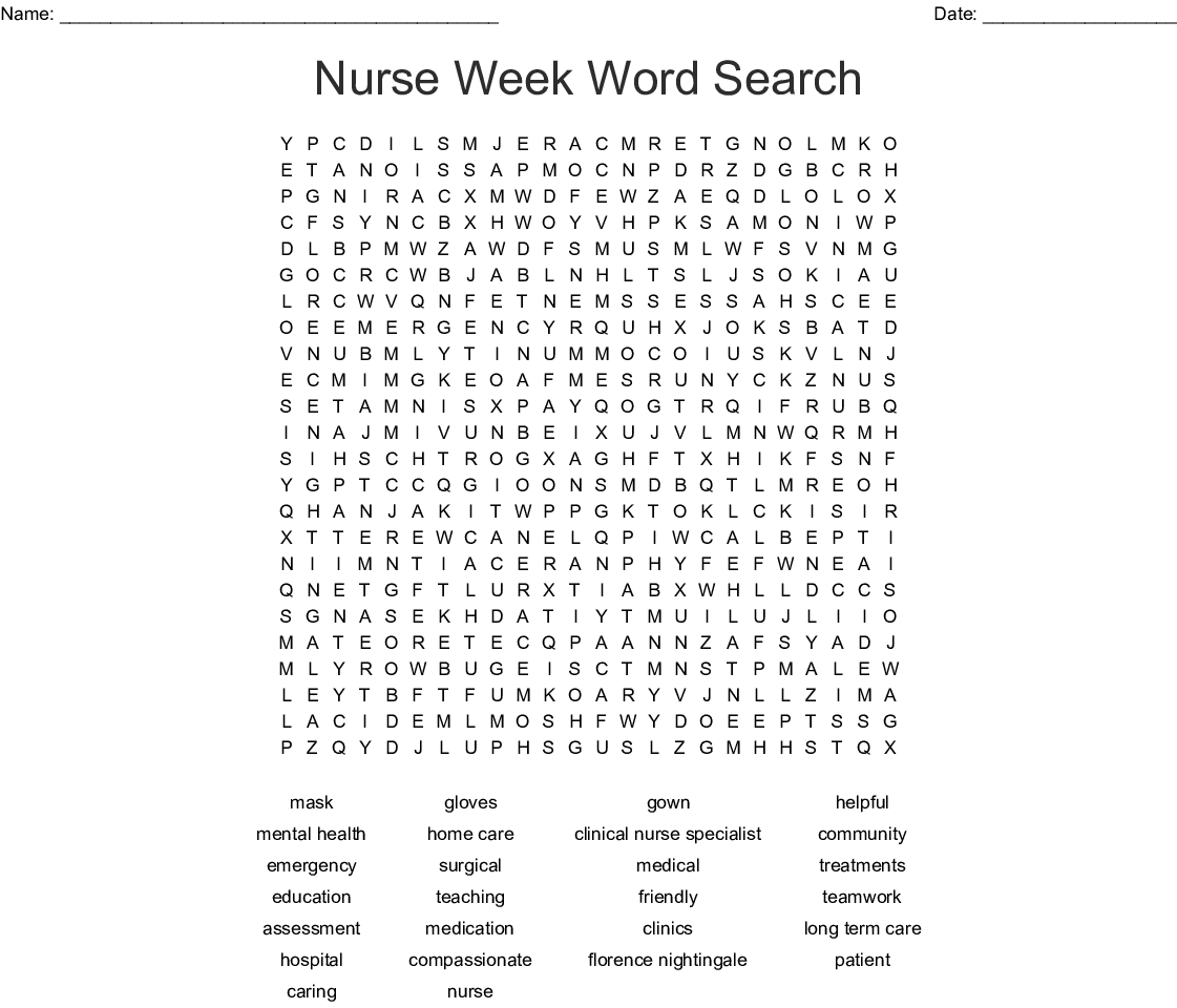 Free Printable Nurses Week Word Search Sally Crossword Puzzles