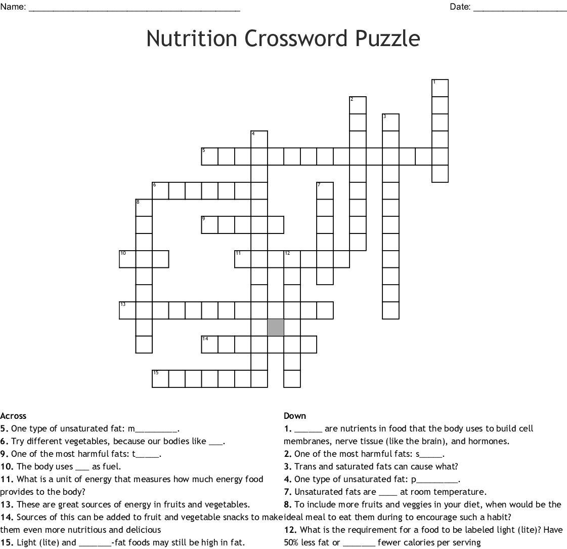 Nutrition Printable Puzzle Printable Crossword Puzzles