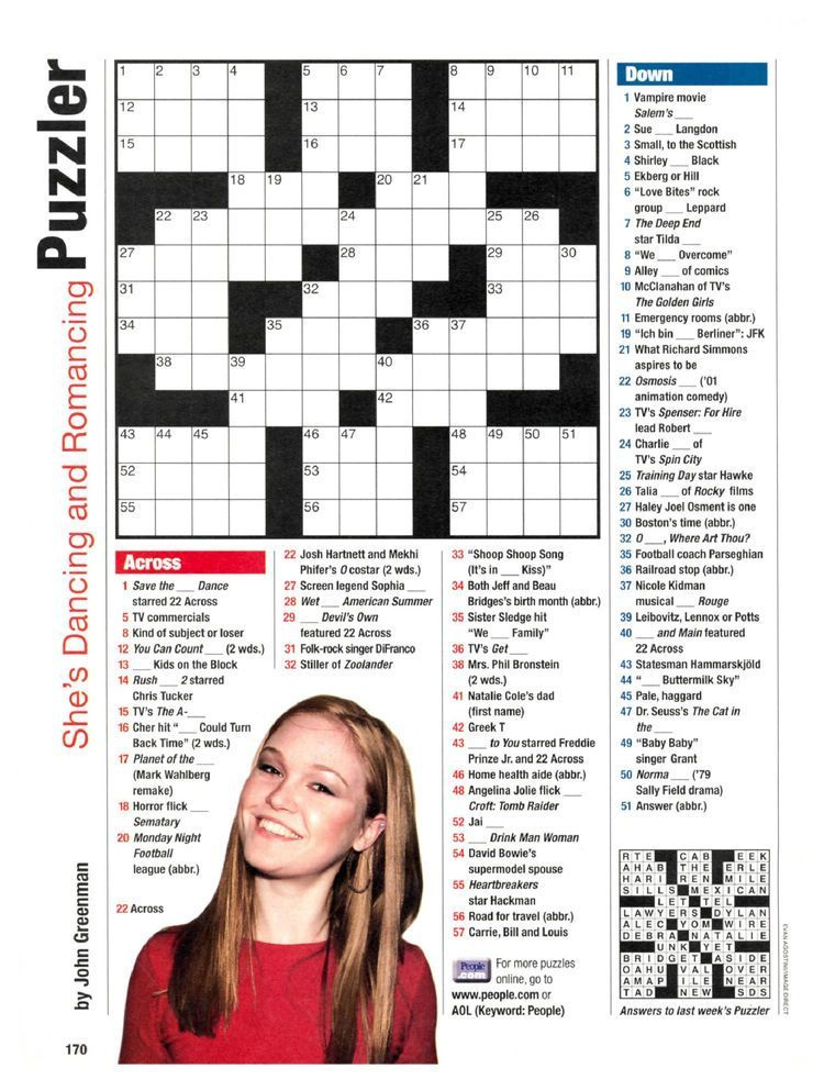 People Magazine Crosswords People Magazine Crossword Printable Sally