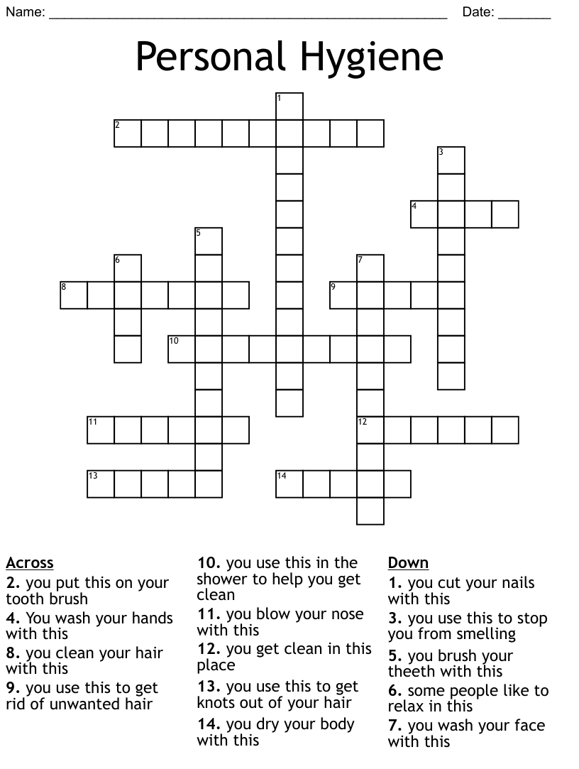 Personal Hygiene Crossword WordMint