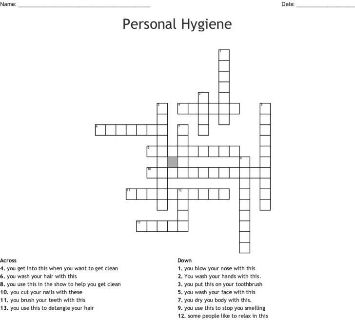 Personal Hygiene Crossword WordMint | Sally Crossword Puzzles