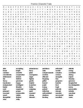 Positive Character Traits Crossword Puzzle Answers PTMT Sally