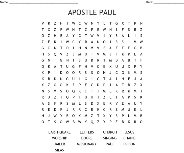 Printable Bible Crossword Puzzle The Apostle Paul Answers,