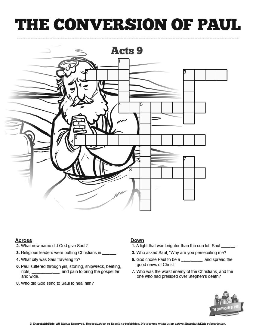 Printable Bible Crossword Puzzle The Apostle Paul Answers Printable 