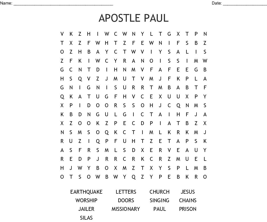Printable Bible Crossword Puzzle The Apostle Paul Answers Printable 
