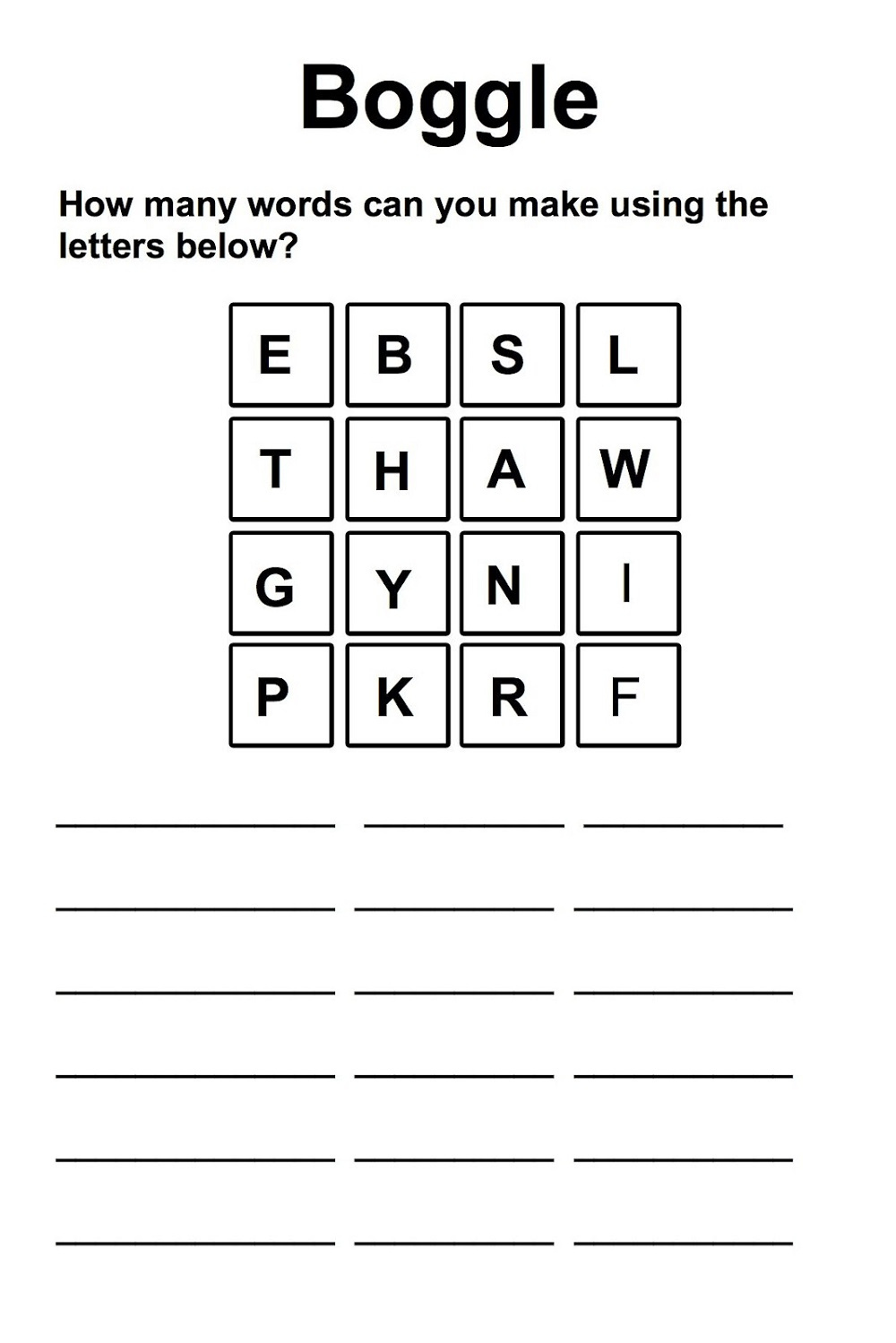 Printable Boggle Puzzle Printable Crossword Puzzles