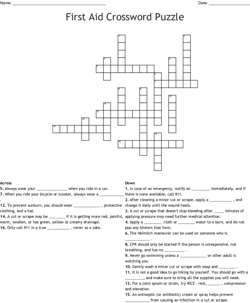 Printable Crossword Puzzle First Aid Printable Crossword Puzzles Printable Crossword Puzzle First Aid Printable Crossword Puzzles