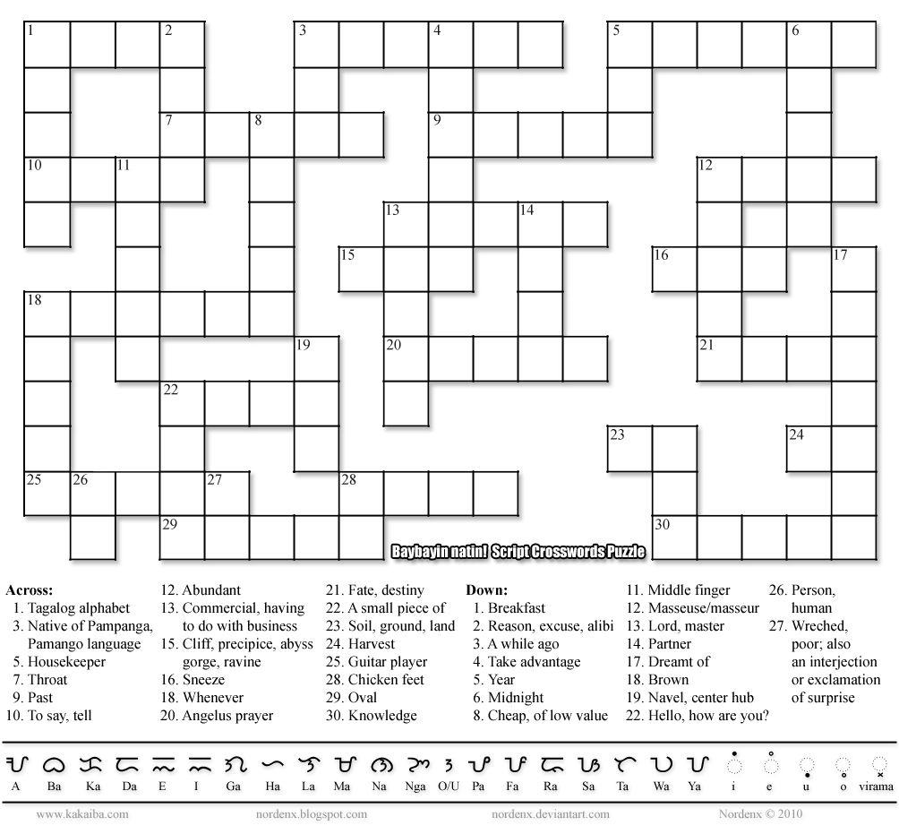 Tagalog Crossword Puzzles Printable