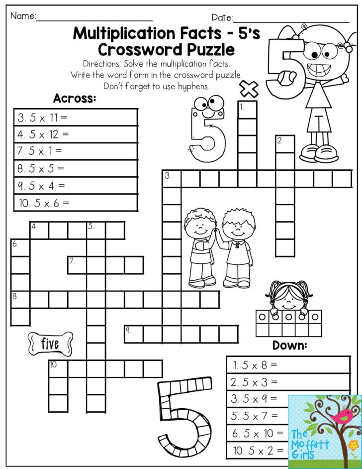 3rd-Grade Math Crossword Puzzle Printable