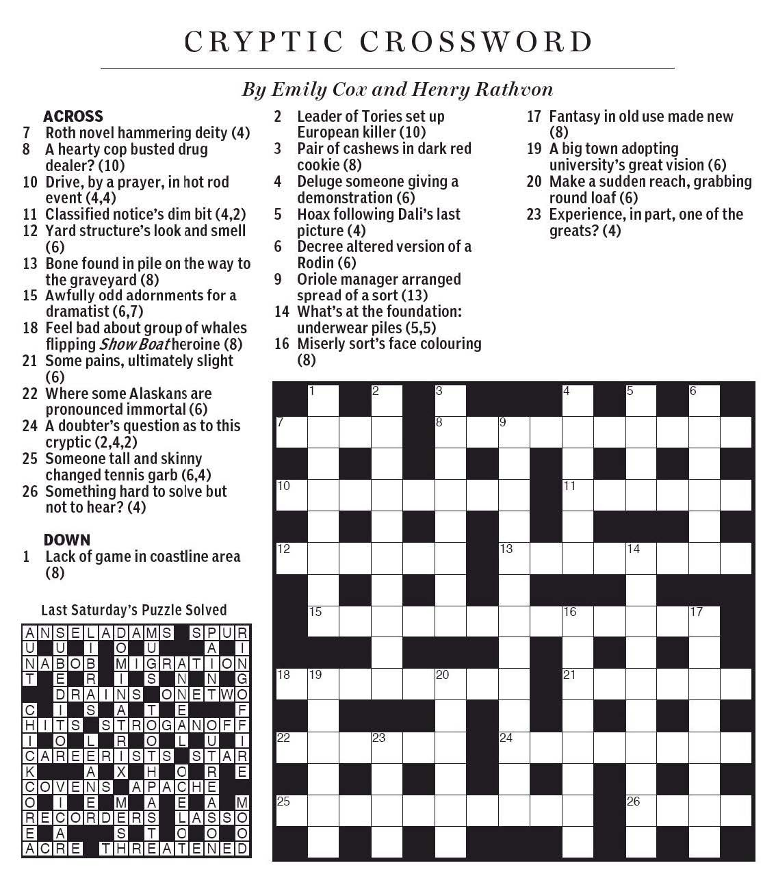 Printable Crossword Puzzles By Eugene Sheffer Printable Crossword Puzzles