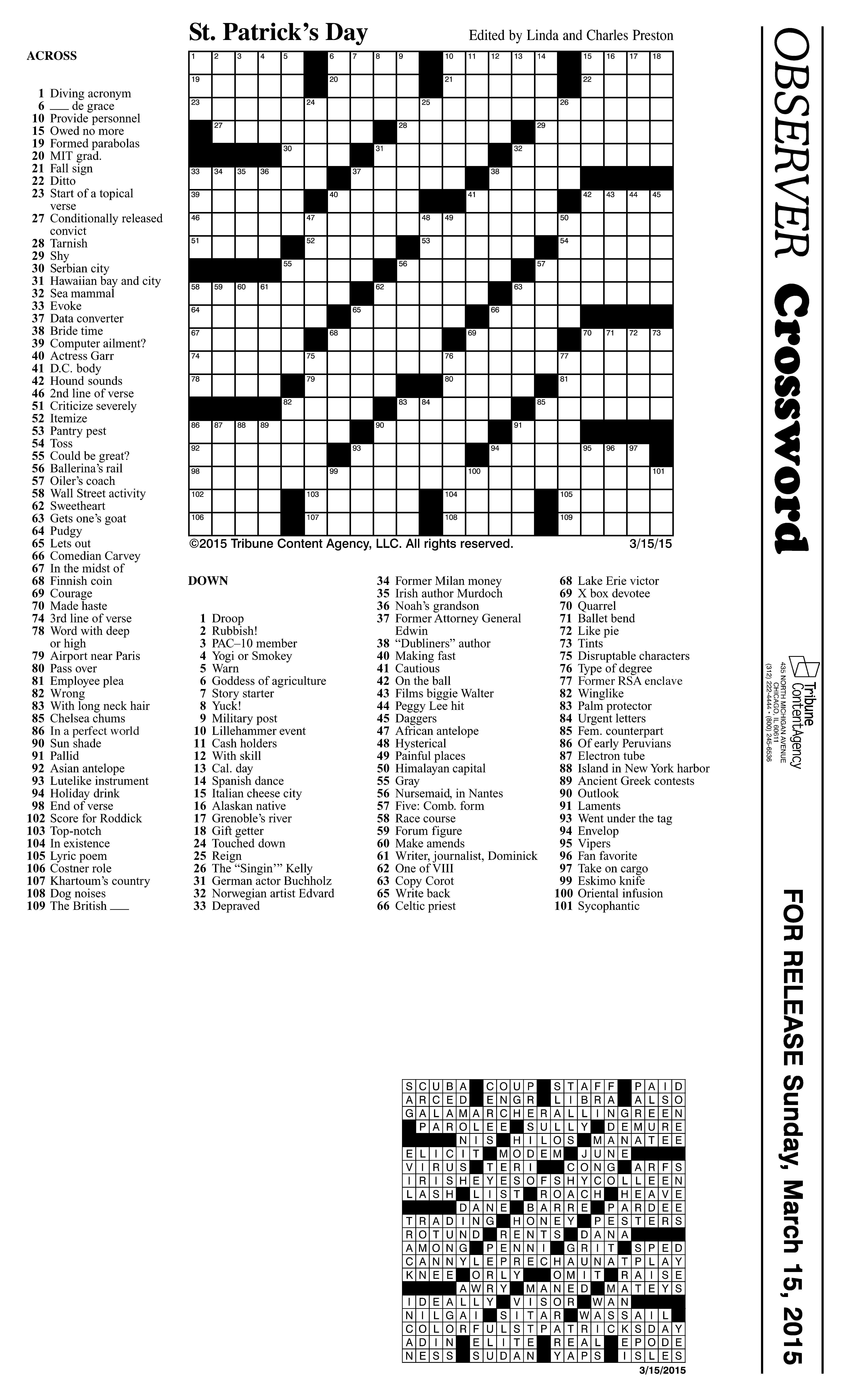 Printable Crossword Puzzles Chicago Tribune Printable Crossword Puzzles