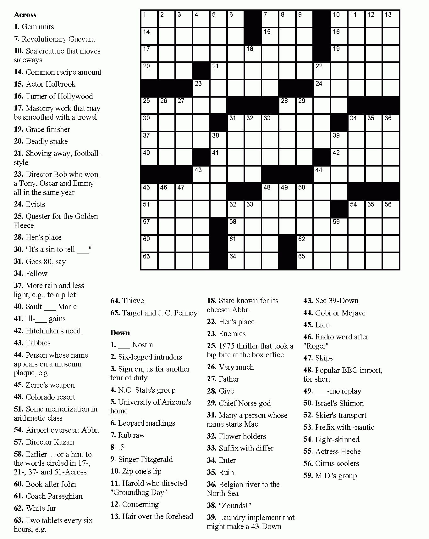 Printable Crossword Puzzles For Adults Easy In 2020 Printable 