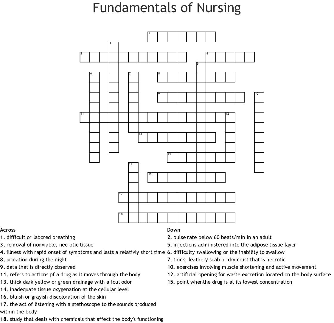 Printable Crossword Puzzles For Nurses Printable Crossword Puzzles