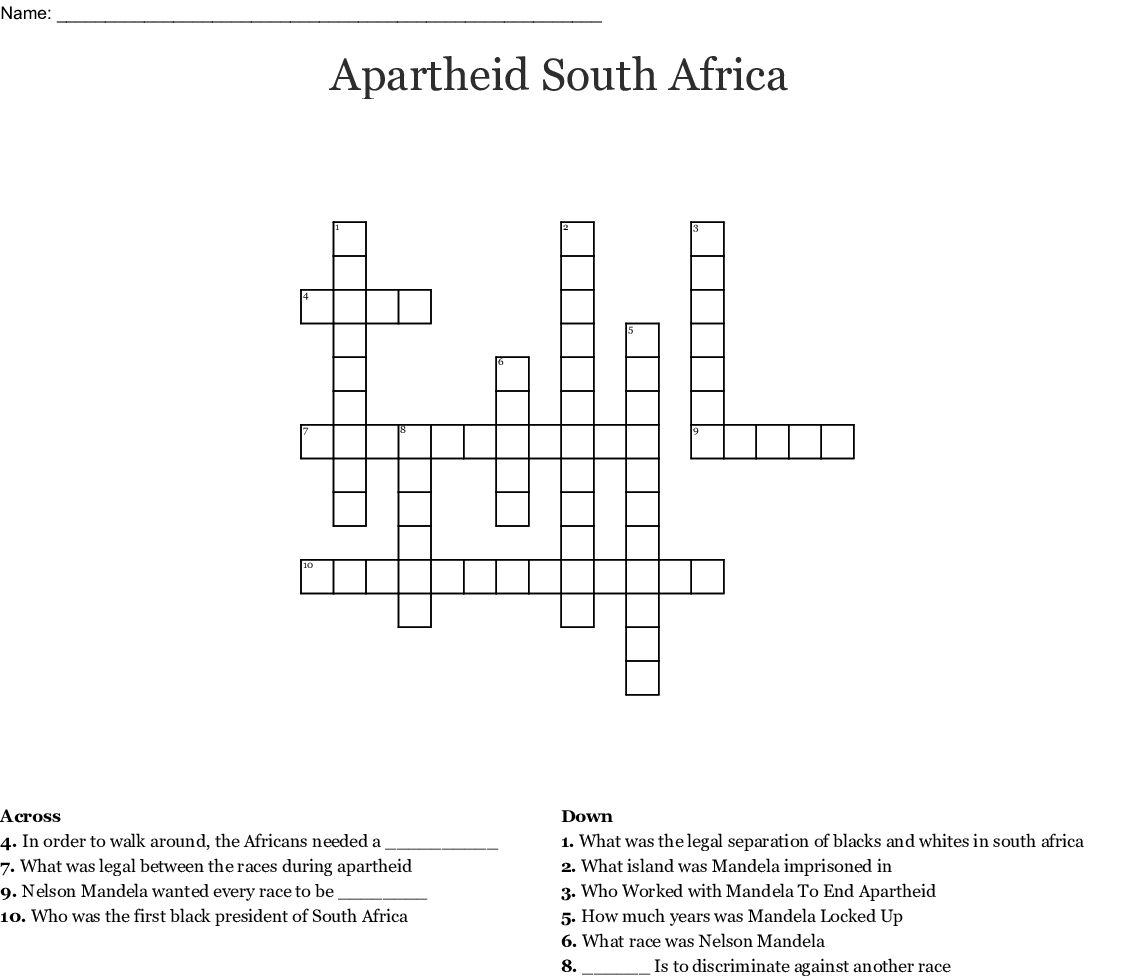 South African Currency Crossword