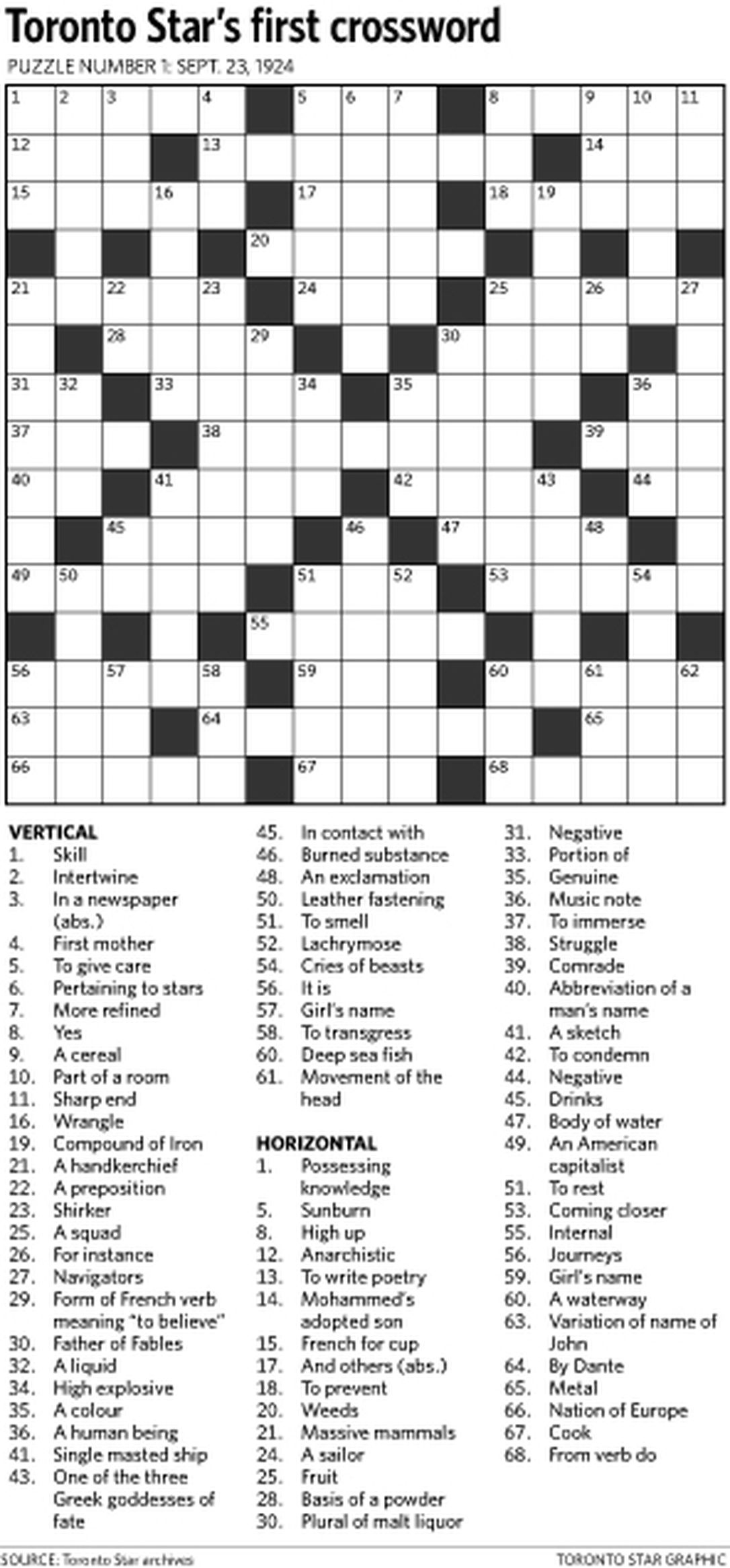 Printable Crossword Puzzles Toronto Star Printable Crossword Puzzles