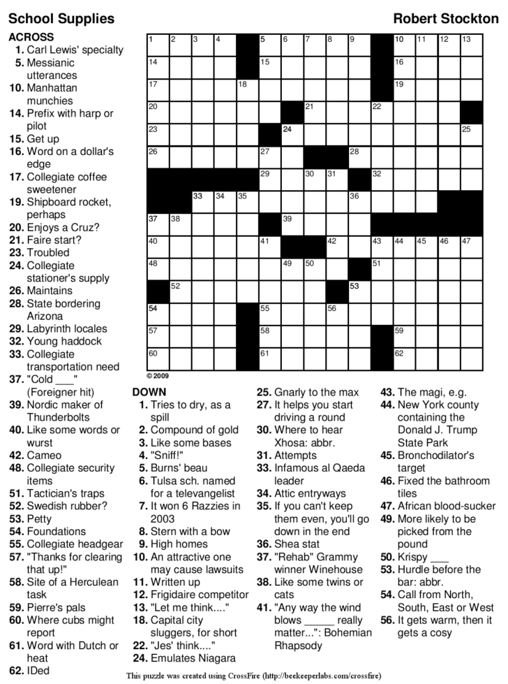 Crossword Puzzles For 15-Year-Olds Printable