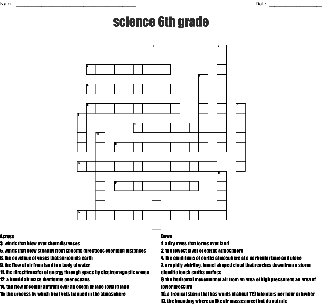 Printable Crosswords For 6Th Grade Printable Crossword Puzzles