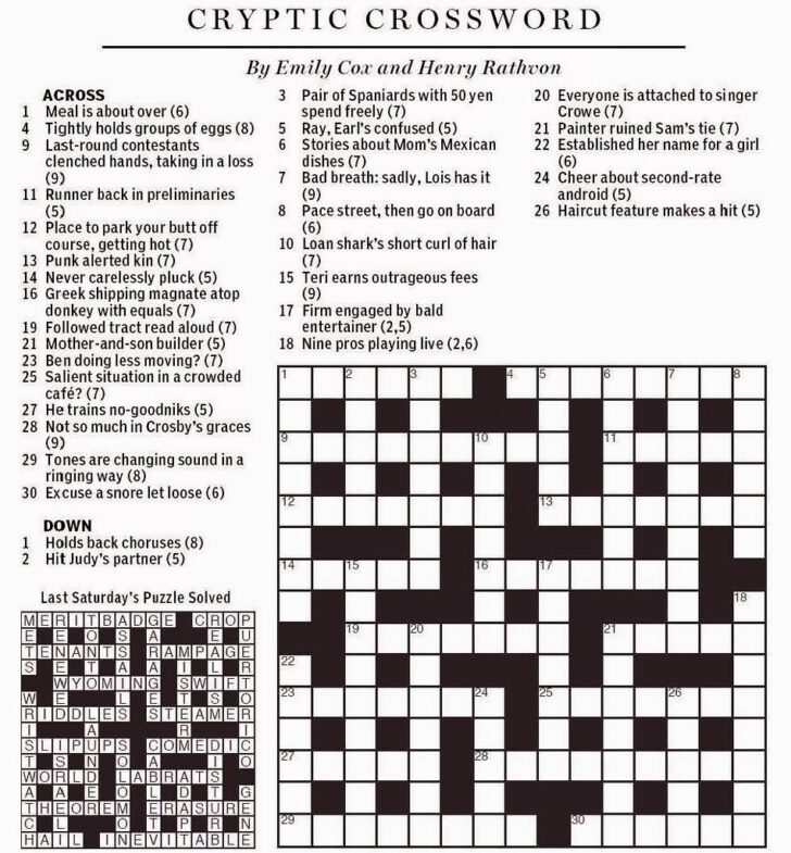 National Post Cryptic Crossword Puzzle Printable