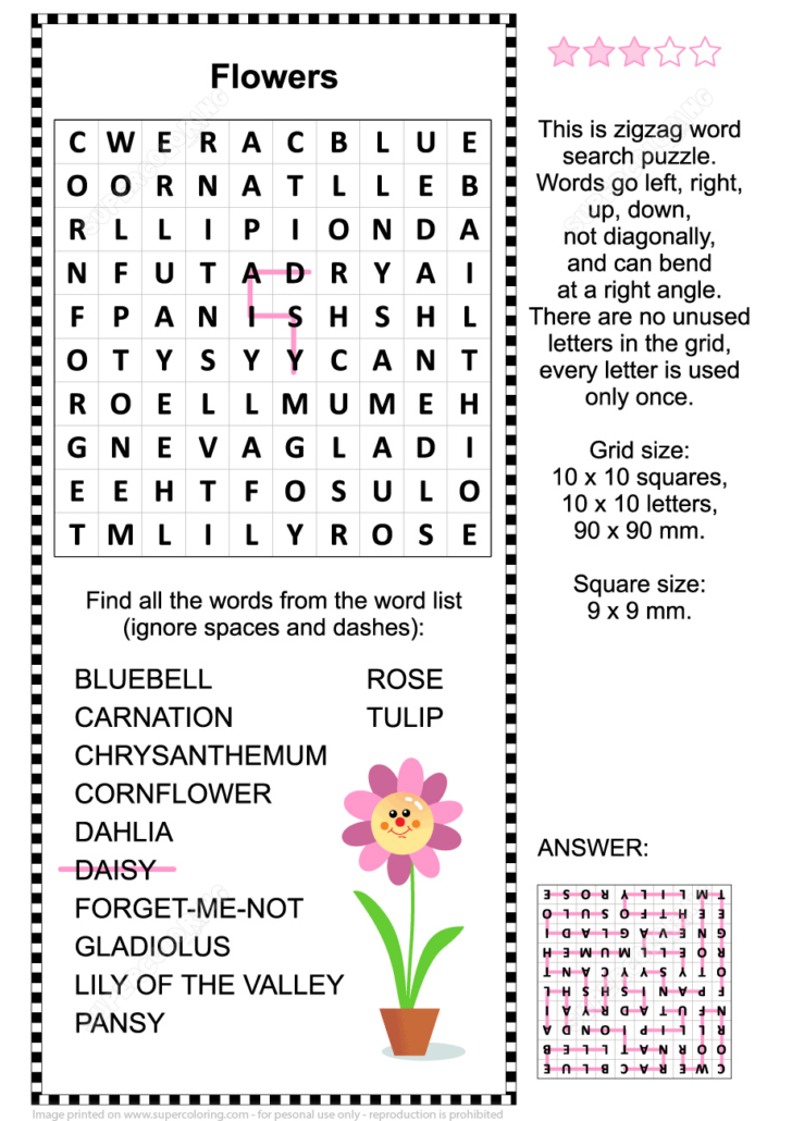 Printable Flower Crossword Puzzle