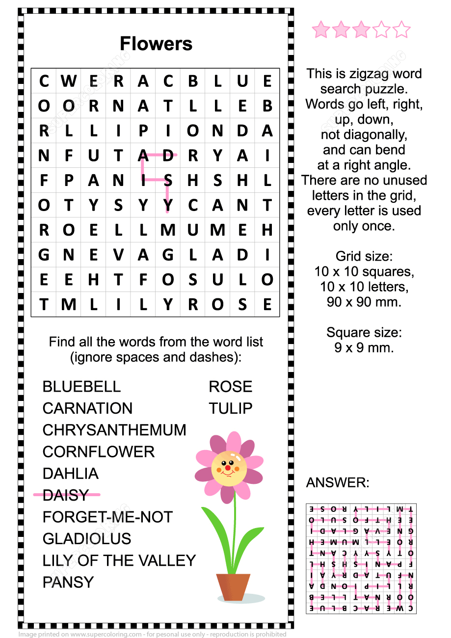 Printable Flower Puzzle Printable Crossword Puzzles